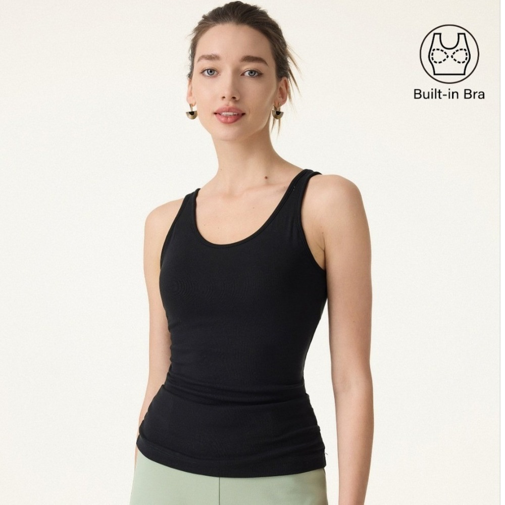 OGL Black Lyocell U-Neck Built-in Bra Brami Tank Top Size Medium NEW